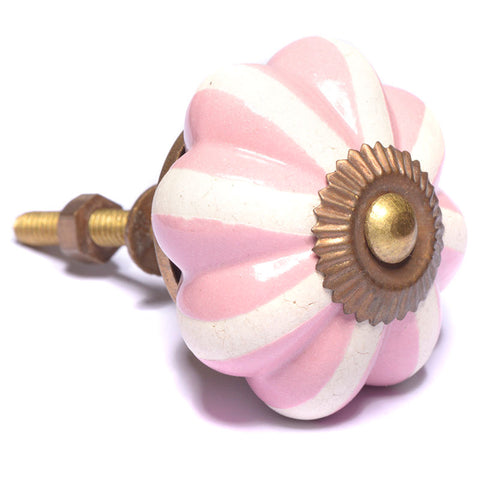 Ceramic pumpkin pull- pink/white stripe