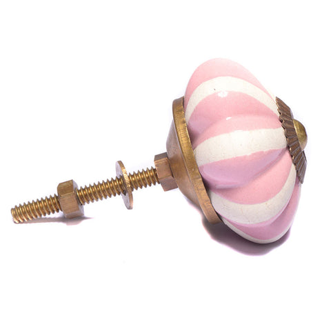 Ceramic pumpkin pull- pink/white stripe