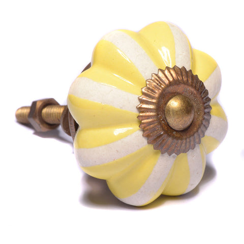 Ceramic pumpkin pull-yellow/white stripe