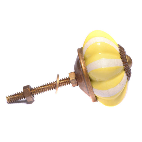 Ceramic pumpkin pull-yellow/white stripe