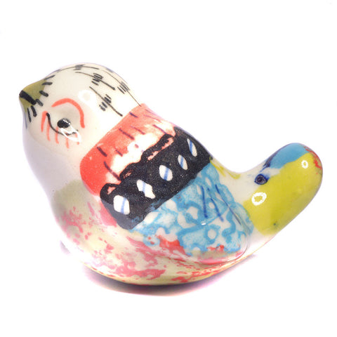 Ceramic Fiesta bird pull-yellow/blue