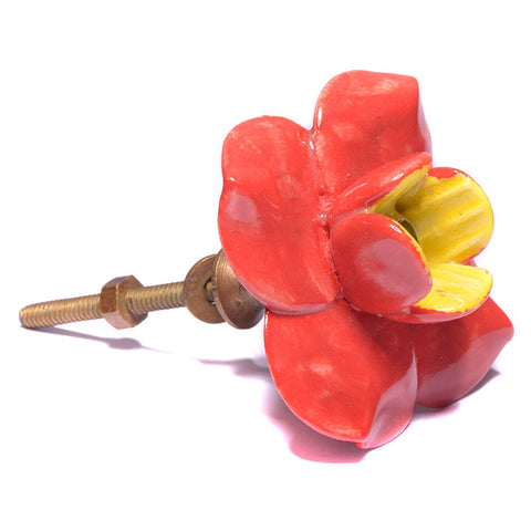 Ceramic red/yellow flower pull