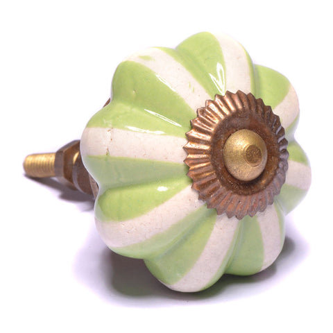 Ceramic pumpkin pull-green/white stripe