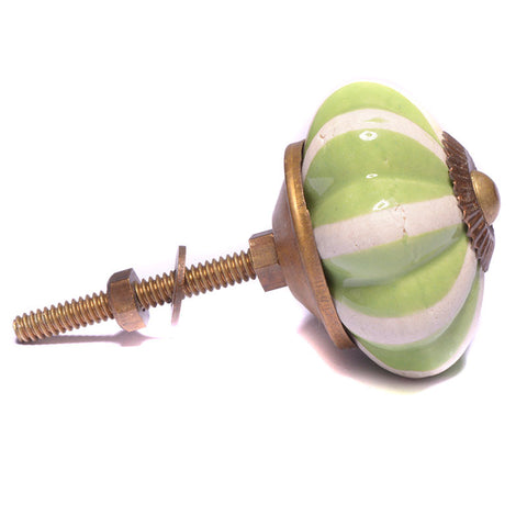 Ceramic pumpkin pull-green/white stripe