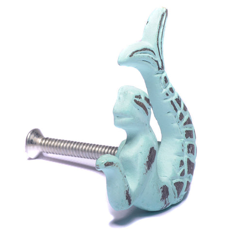 Cast iron mermaid pull-distressed blue