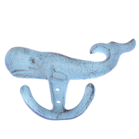 Cast iron whale double hook-blue