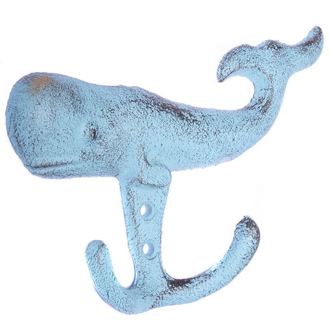 Cast iron whale double hook-blue