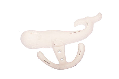 Cast iron whale double hook-white