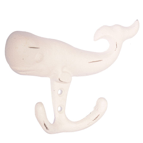Cast iron whale double hook-white