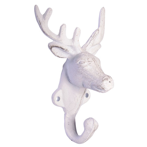 Cast iron stag head hook-white