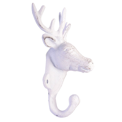 Cast iron stag head hook-white