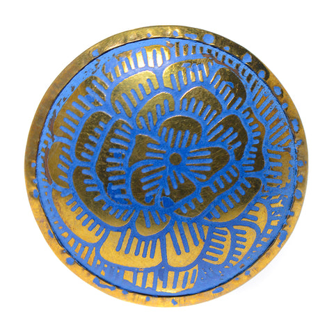 Brass embossed floral pull-blue