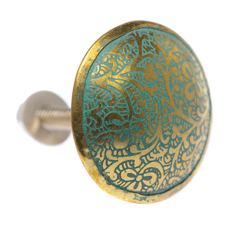 Brass embossed floral pull-green