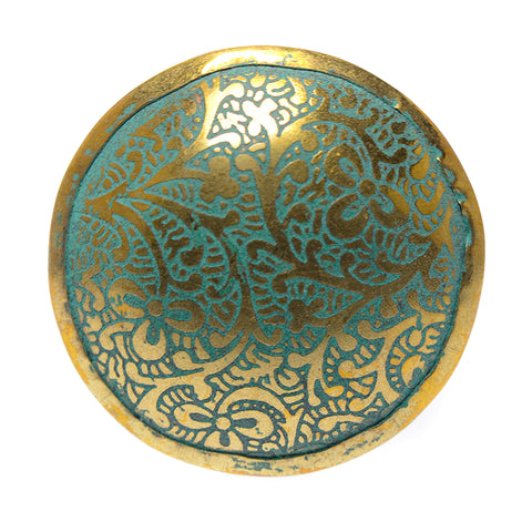 Brass embossed floral pull-green