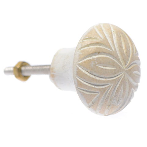White flower carved wooden pull