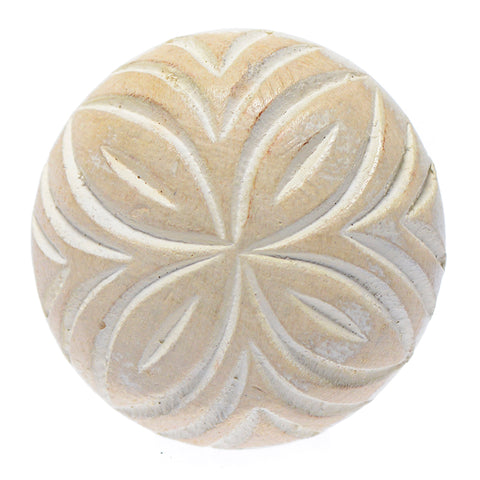White flower carved wooden pull