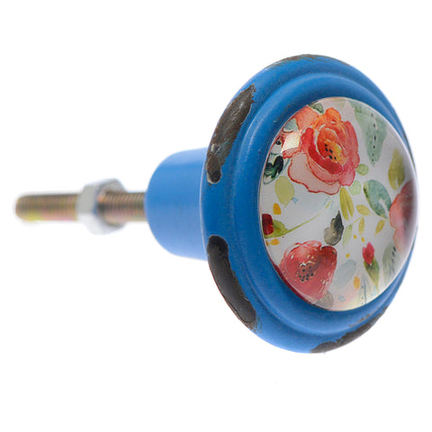 Retro flower print cast iron pull-blue