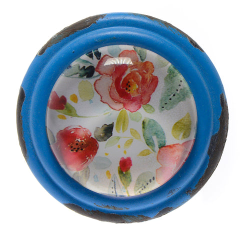 Retro flower print cast iron pull-blue