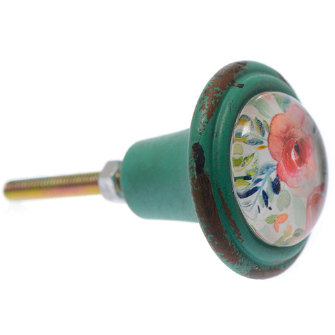 Retro flower print cast iron pull-green