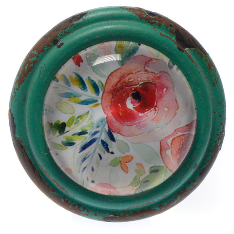 Retro flower print cast iron pull-green