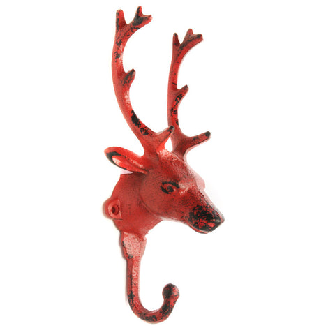 Cast iron reindeer hook-red