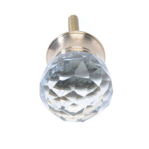 Glass round faceted pull w/brass base