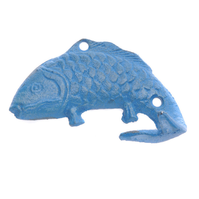 Small cast iron fish hook w/curved tail-Blue
