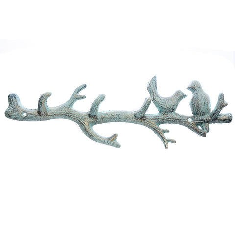 Birds on branch hooks in a row-green/gold