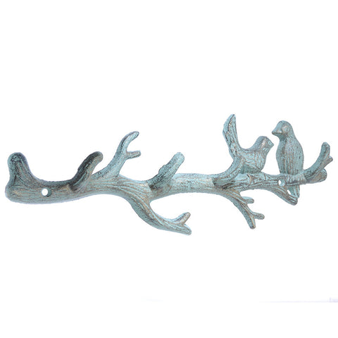 Birds on branch hooks in a row-green/gold