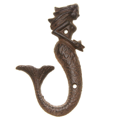 Cast iron mermaid hook facing right-brown