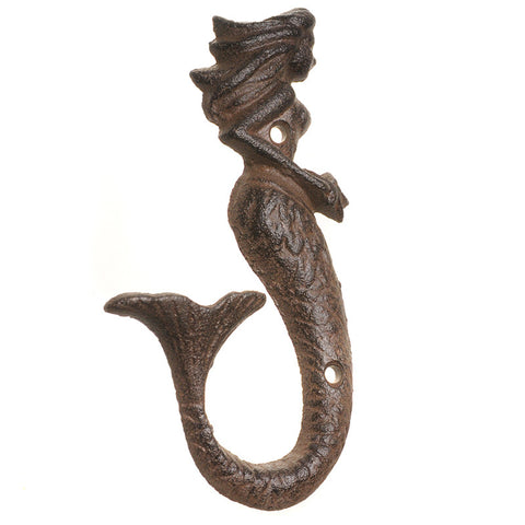 Cast iron mermaid hook facing right-brown