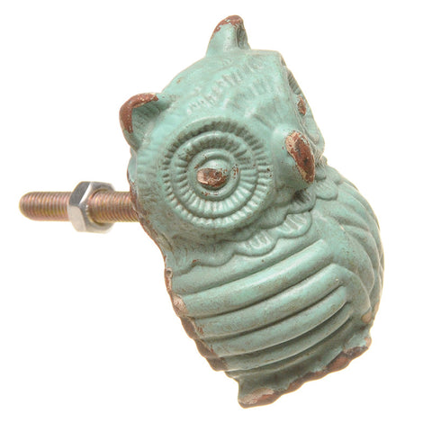 Cast iron owl pull-teal green