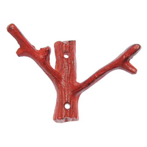 Cast iron double branch hook-red