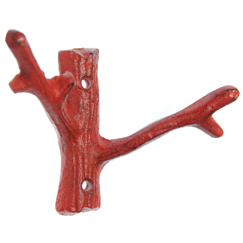 Cast iron double branch hook-red