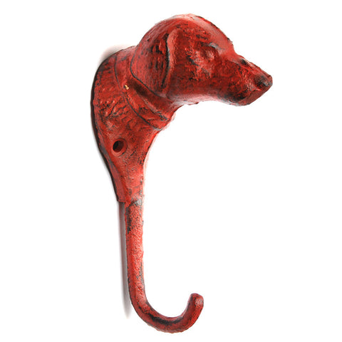 Cast iron dog head hook - red