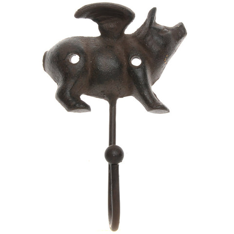 Cast iron flying pig hook-brown