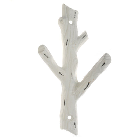 Medium cast iron branch hook-white
