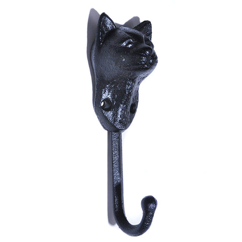 black cat on fish hook Hooks - Cast iron cat hook - black
