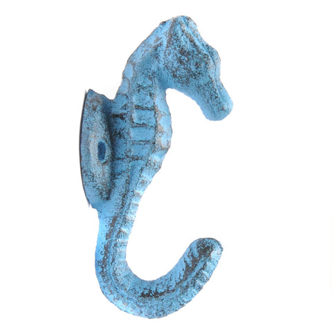 Small cast iron seahorse hook – blue
