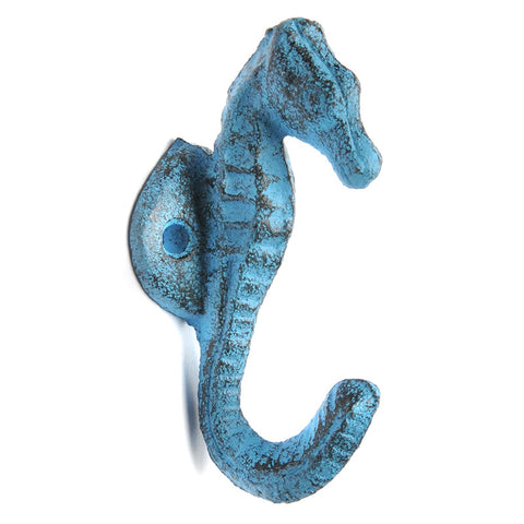 Small cast iron seahorse hook – blue