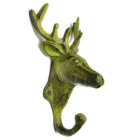 Cast iron stag-head hook – green