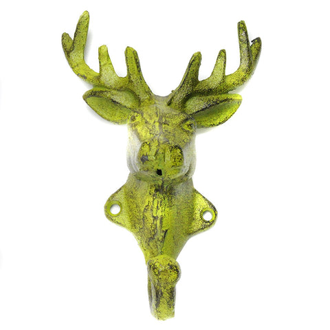 Cast iron stag-head hook – green