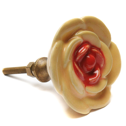 Ceramic yellow/red rose pull