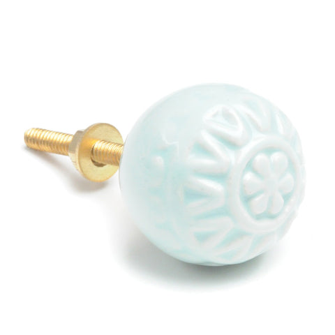 Round ceramic embossed pull-seafoam
