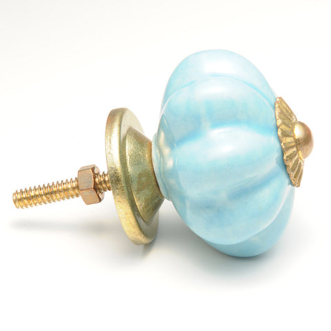 Ceramic pumkpin shaped pull-turquoise