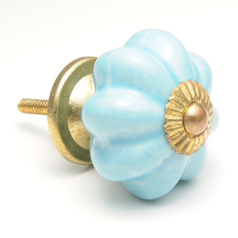 Ceramic pumkpin shaped pull-turquoise