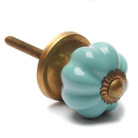 Mini ceramic pumpkin-shaped pull-turquoise