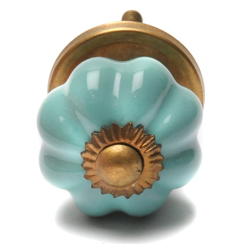 Mini ceramic pumpkin-shaped pull-turquoise