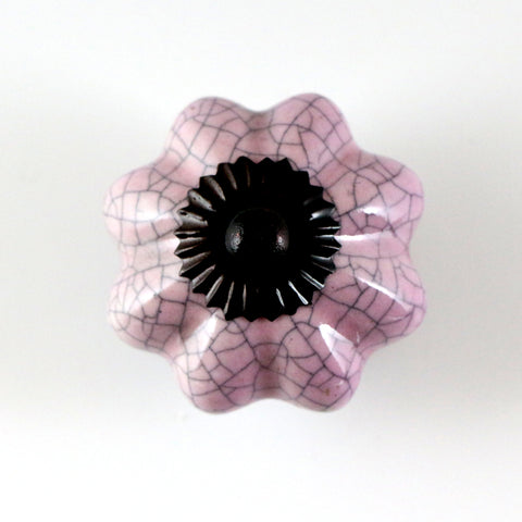 Ceramic pumpkin shaped pull with pink crackled finish
