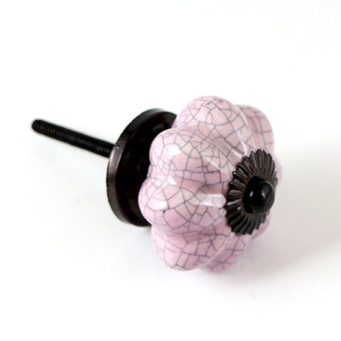 Ceramic pumpkin shaped pull with pink crackled finish
